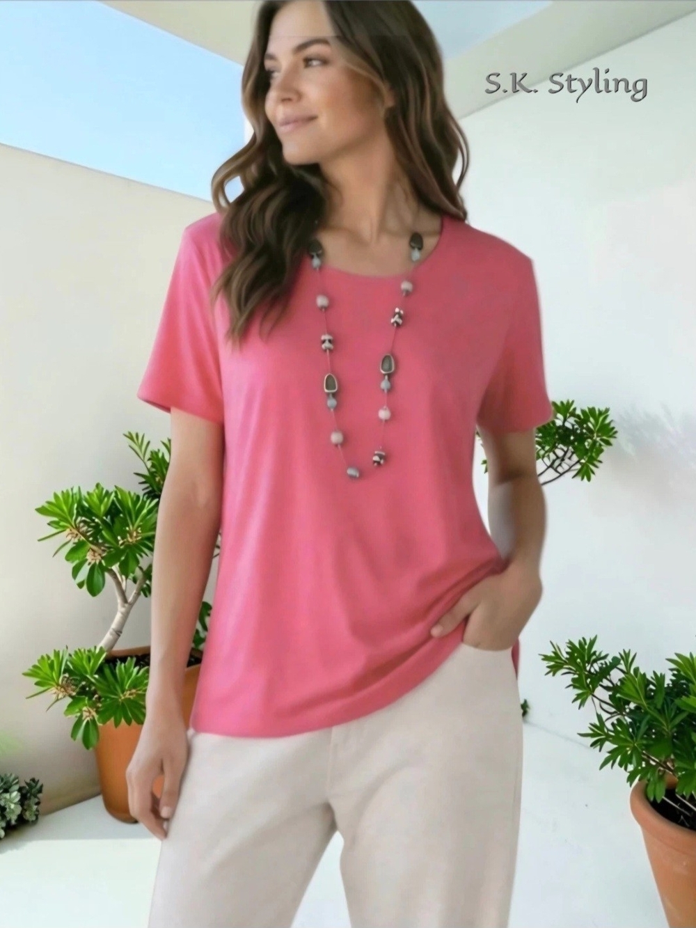 Time & Tru Soft Fine Knit Top Short Sleeve Rose Pink Stretch size XL 16-18